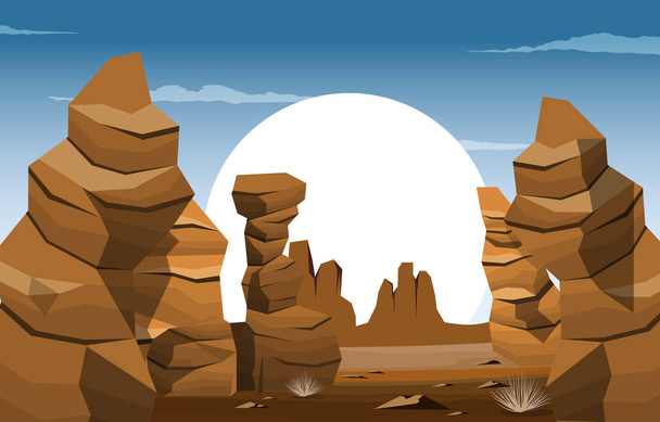 Puesta de sol en Western American Rock Cliff Vast Desert Landscape Illustration - Vector, Imagen