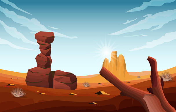 Kirkas aurinko Länsi-Amerikan Rock Cliff Valtava aavikko maisema kuvitus - Vektori, kuva