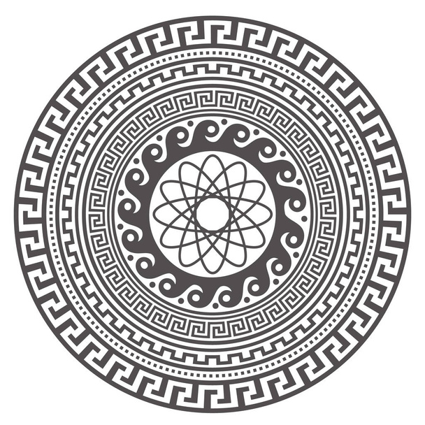 Cirkel Griekse mandala ontwerp. Ronde meanderranden. Decoratie elementen patronen. Vector illustratie geïsoleerd op witte achtergrond - Vector, afbeelding