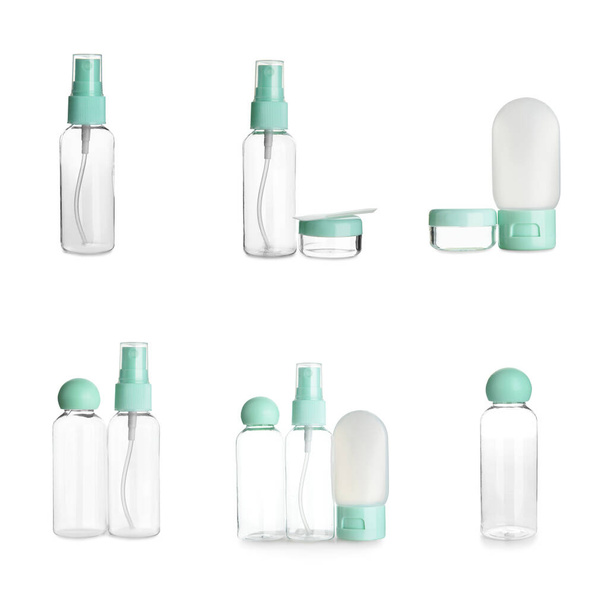 Set of cosmetic bottles and jars isolated on white - 写真・画像