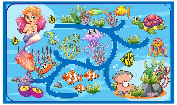 Game design with underwater scene illustration - Vector, imagen