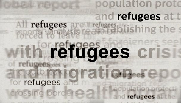Ειδήσεις σε διεθνή ΜΜΕ με πρόσφυγες και μεταναστευτικές κρίσεις. Αφηρημένη έννοια των τίτλων ειδήσεων για οθόνες θορύβου. Τηλεοπτική δυσλειτουργία επίδραση 3d εικόνα. - Φωτογραφία, εικόνα