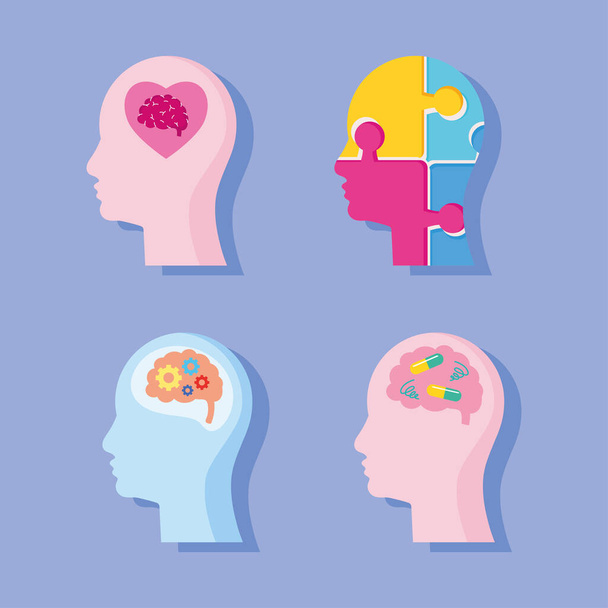 cuatro iconos de salud mental - Vector, imagen
