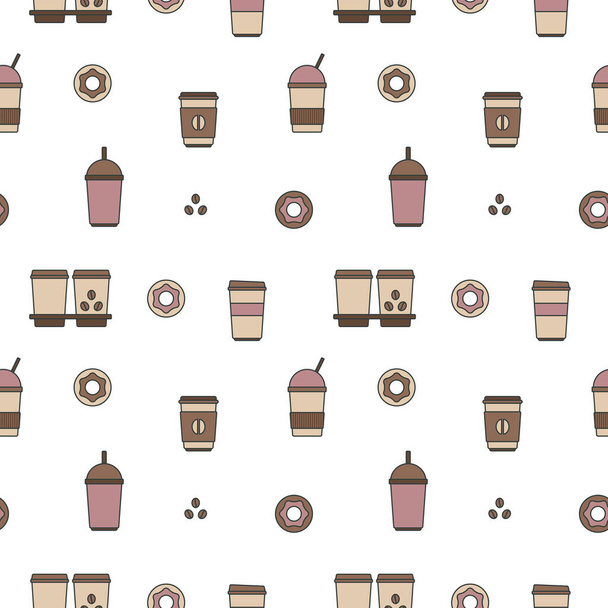 Seamless texture from coffee cups and donuts, pattern, abstract background, wallpaper - Vektor, obrázek