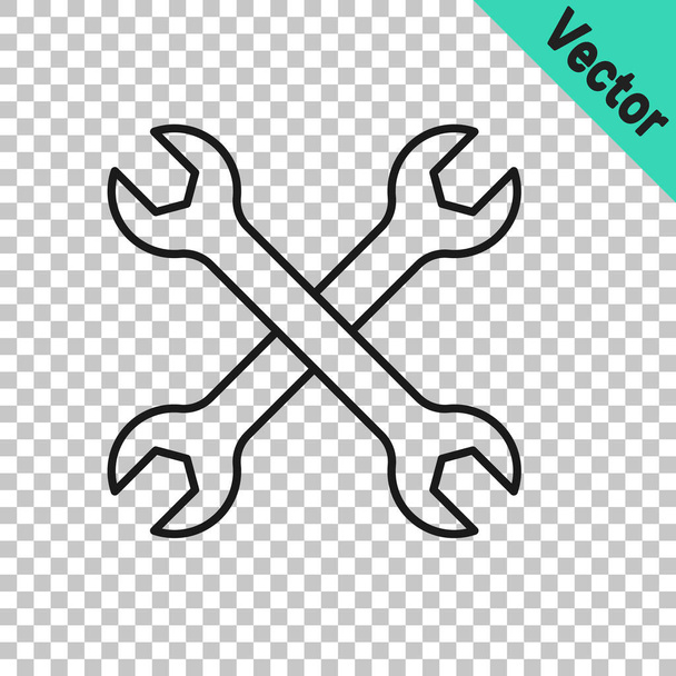Black line Wrench spanner icon isolated on transparent background. Spanner repair tool. Service tool symbol. Vector - Vector, Image
