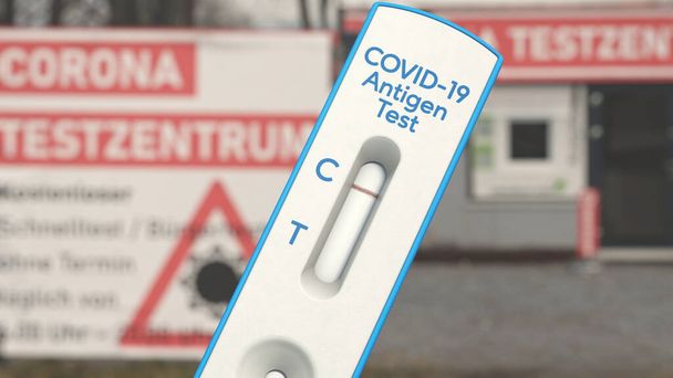 Corona-Antigen-Test vor Testzentrum in Deutschland - Foto, Bild