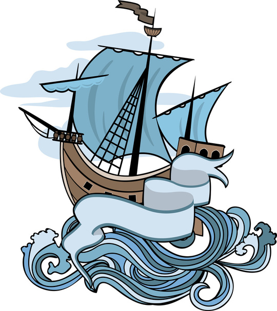 Marine emblem, ship going over the waves - Vector, Image