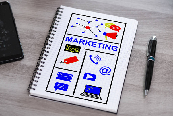 Marketing concept drawn on a notepad - Foto, Bild