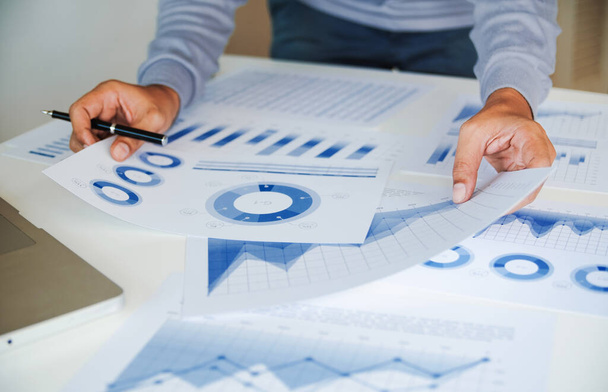 businessman working data document graph chart report marketing research development  planning management strategy analysis financial accounting. Business  office concept. - Fotoğraf, Görsel