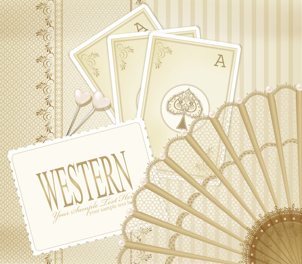 Vector background in western style with the fan and playing card - Вектор,изображение