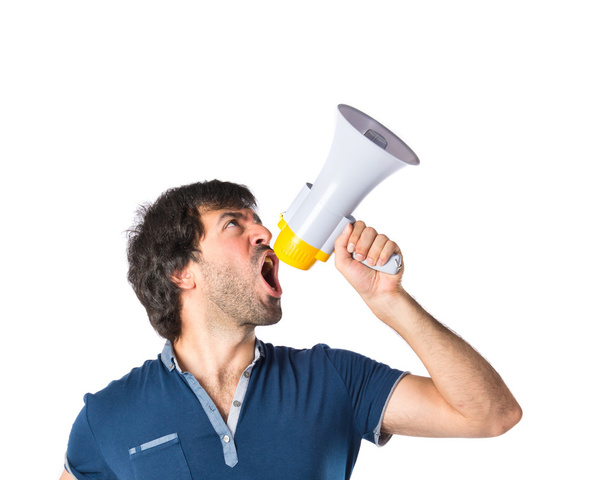 Hombre gritando sobre fondo blanco aislado
 - Foto, Imagen