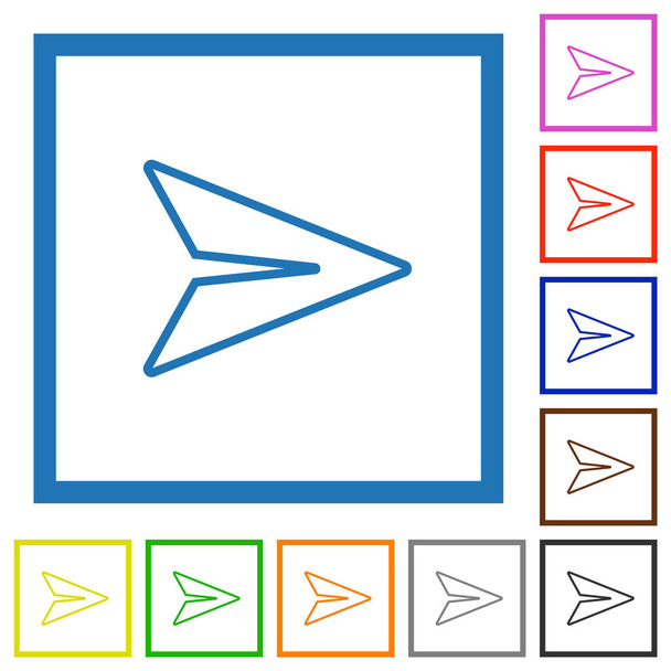 Send message outline flat color icons in square frames on white background - Vettoriali, immagini