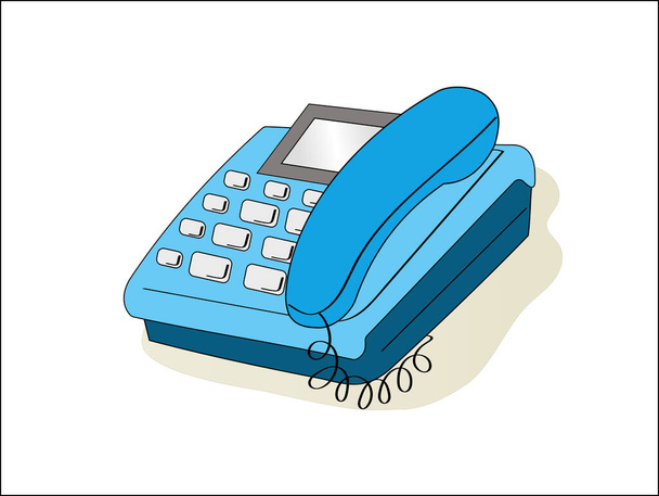 illustration of blue telephone with answering machine on white  - Vector, Image