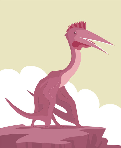 Ancient flying large pangolin pterosaur on top of a rock. Predatory dinosaur of the Jurassic period. Prehistoric animal. Vector illustration - Вектор,изображение