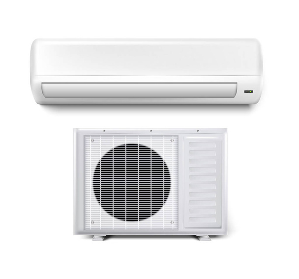 realistische Vektorsymbole gesetzt. Climat Control Home-Gerät. Klimaanlage mit Außen- und Innentechnik. - Vektor, Bild