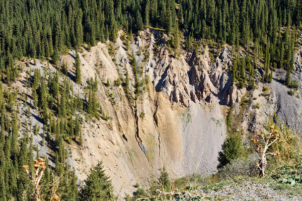 Blick auf den Berghang mit den Folgen eines Erdrutsches - Foto, Bild