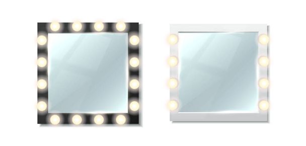 3d realistic vector icon set. Square set of make up mirrors with white and black frame. - Wektor, obraz