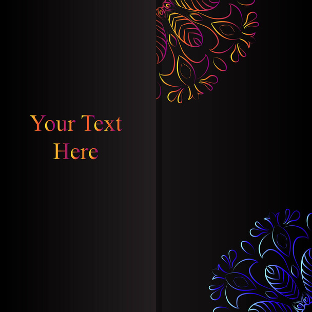 Design pohlednic, pozvánek. Nápis s místem pro text. Mnohobarevný mandalový vzor. Vektorová ilustrace - Vektor, obrázek