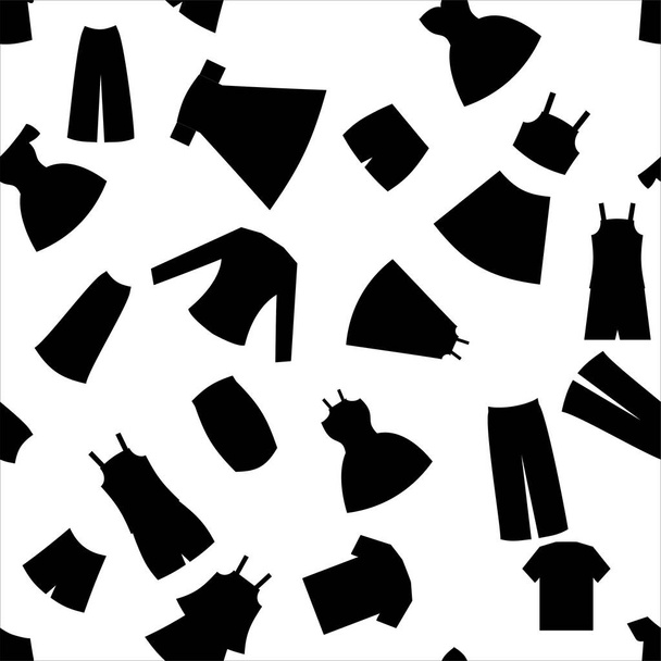 Clothes or dress silhouettes pattern in black on white background - Vector, Image