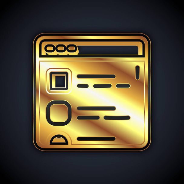 Gold Browser archivos icono aislado sobre fondo negro. Vector - Vector, Imagen