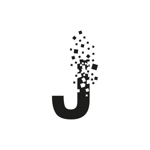The letter J turns into a cloud of squares of different sizes. - Vector, Image