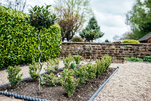 Gyönyörű angol kert és kerti szerszámok és berendezések. Kertészmunkafolyamat - Fotó, kép