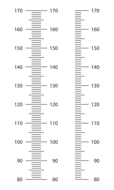 Stadiometer scale with marlup from 80 to 170 centimetres. Kids height chart template for wall growth stickers isolated on white backgroud - Vector, Image