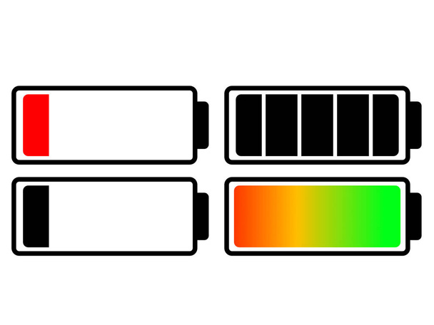 battery icons, different charges, from low, to full - Vector, afbeelding