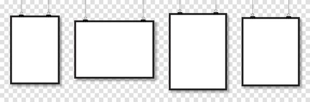 Set of mockups hanging on the wall. Vector poster mockup with white frame. Realistic empty banner. Vector illustration - Вектор,изображение