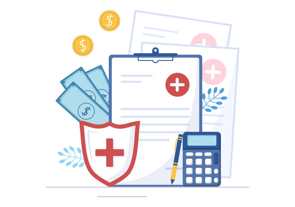Hospital Medical Billing Service with Health Insurance Form for Hospitalization or Treatment on Cartoon Background Illustration - Vector, Image