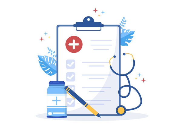 Hospital Medical Billing Service with Health Insurance Form for Hospitalization or Treatment on Cartoon Background Illustration - Vector, Imagen