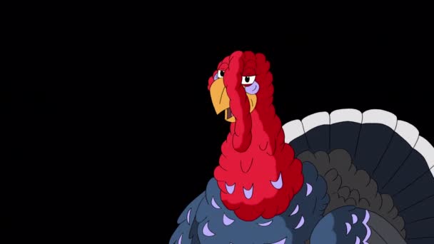 The turkey suddenly jumps out, screams and hides back. Handmade animated 4K footage isolated with alpha channel.  - 映像、動画