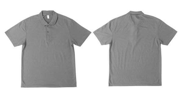 Blank grey polo t-shirt mockup front and back isolated on white background with clipping path. - Foto, afbeelding