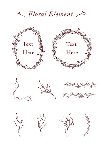 Set of hand drawn dried twigs floral elements - ベクター画像