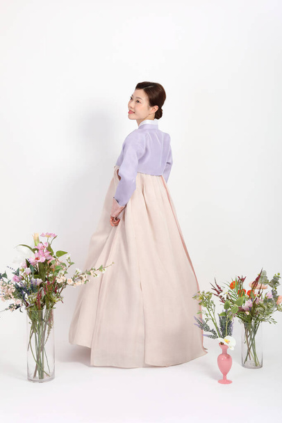 spring beauty concept, beautiful korean woman wearing hanbok - Photo, image