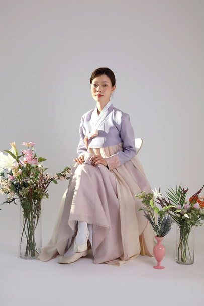 spring beauty concept, beautiful korean woman wearing hanbok - Photo, Image