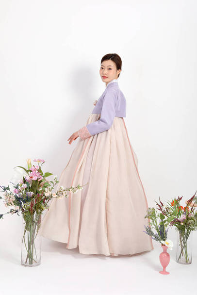 spring beauty concept, beautiful korean woman wearing hanbok - Фото, изображение