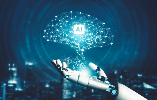 Futuristická UI přemýšlející o konceptu robotické umělé inteligence droidů - Fotografie, Obrázek