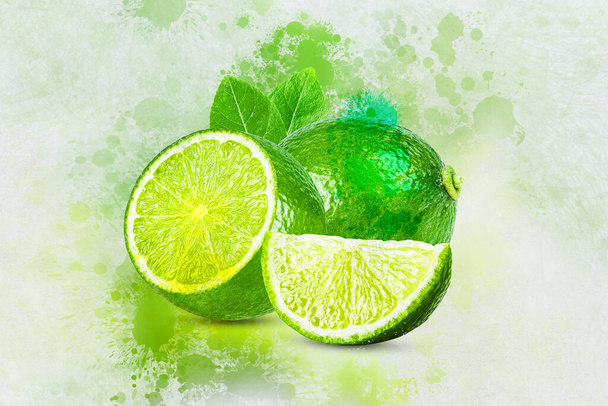 Υδατογραφία ζωγραφική φρέσκα φρούτα φωτεινό λεμόνι - Φωτογραφία, εικόνα