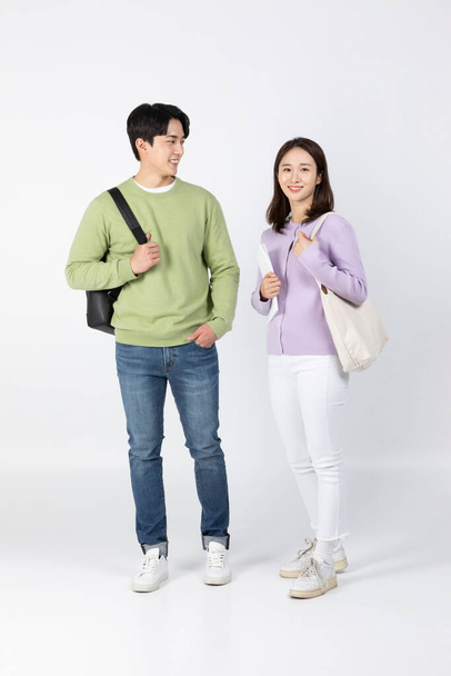 job interview asian korean young woman and man laughing - Foto, Bild