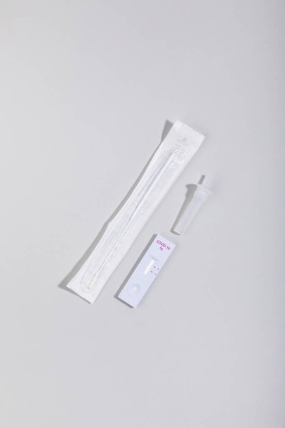 covid virus test kit, white background - Φωτογραφία, εικόνα