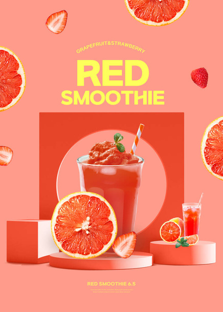 spring dessert poster, strawberry. grapefruit drink - Foto, Bild