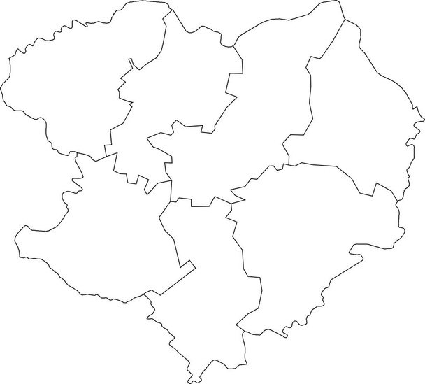 White flat blank vector map of raion areas of the Ukrainian administrative area of KHARKIV OBLAST, UKRAINE with black border lines of its raions - Vector, Image
