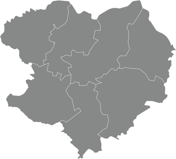 Gray flat blank vector map of raion areas of the  Ukrainian administrative area of KHARKIV OBLAST, UKRAINE with white  border lines of its raions - Vettoriali, immagini
