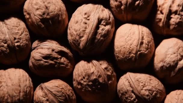 Whole walnuts,close up food background - Video