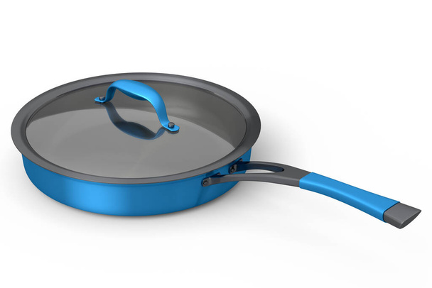 Frying pan with glass lid on white background, non-stick kitchen utensils - Foto, Imagem