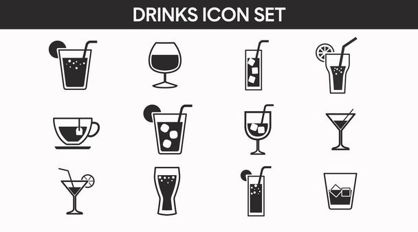 Set Icone Bevande. Schienale isolato vettoriale e set bianco di bevande diverse - Vettoriali, immagini