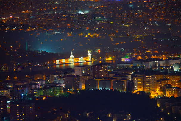 Aerial night panoramic view of business Istanbul, Turkey - Valokuva, kuva