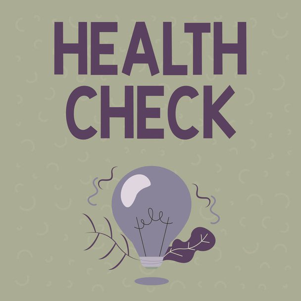 Sign displaying Health Check. Business overview Medical Examination Wellness and general state Inspection Illuminated Light Bulb Drawing Plants Shell Showing Technology Ideas. - Foto, Bild