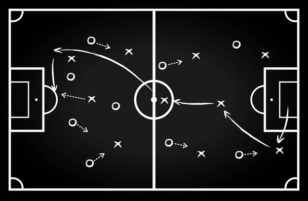 chalk soccer strategy football team strategy and play tactic. formation and tactic a soccer game drawing on chalkboard. - Vector, imagen
